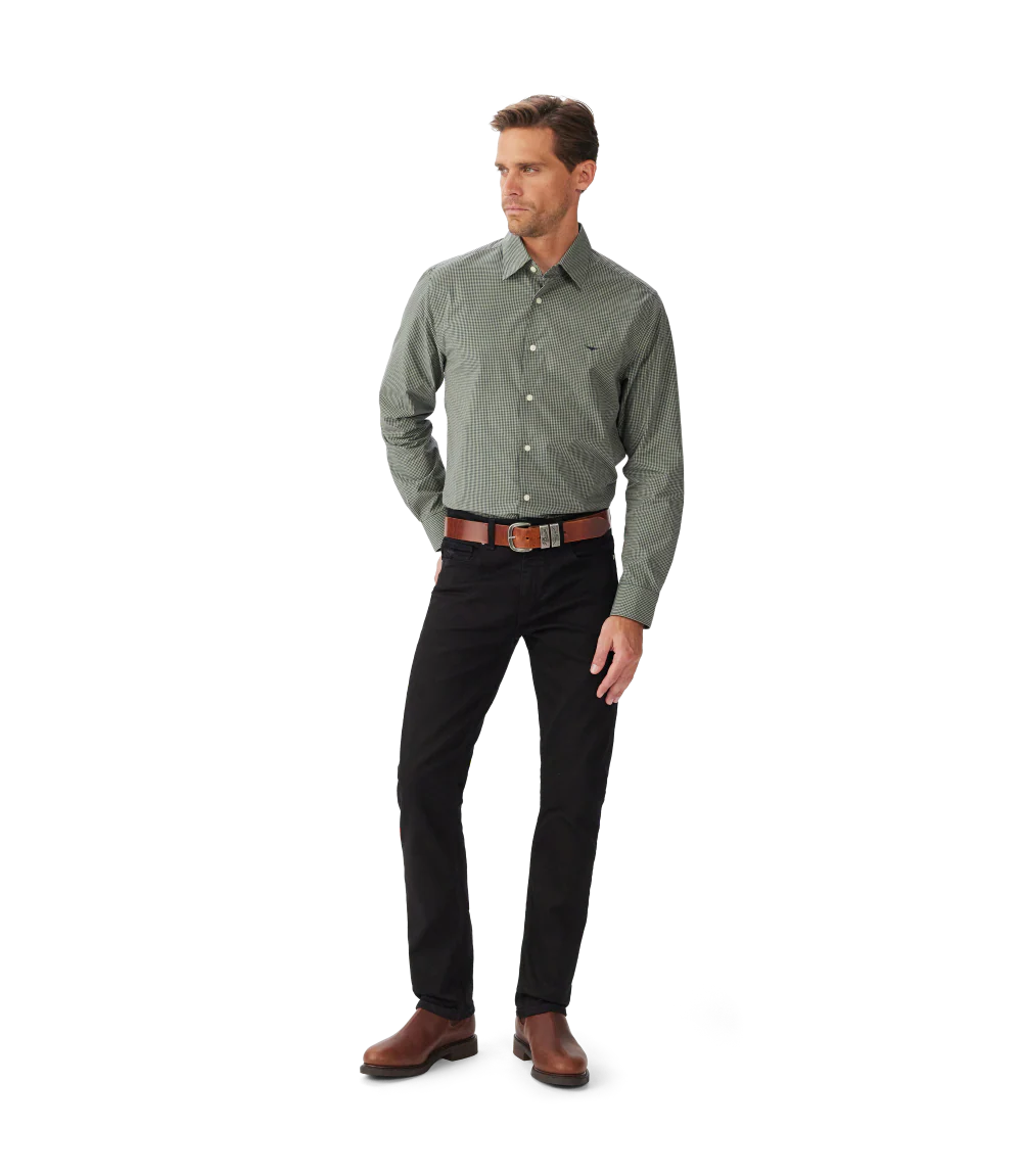 R.M.Williams Mens Parkes Regular Poplin L/S Shirt (SH200PS01) Sage Navy - Image 3