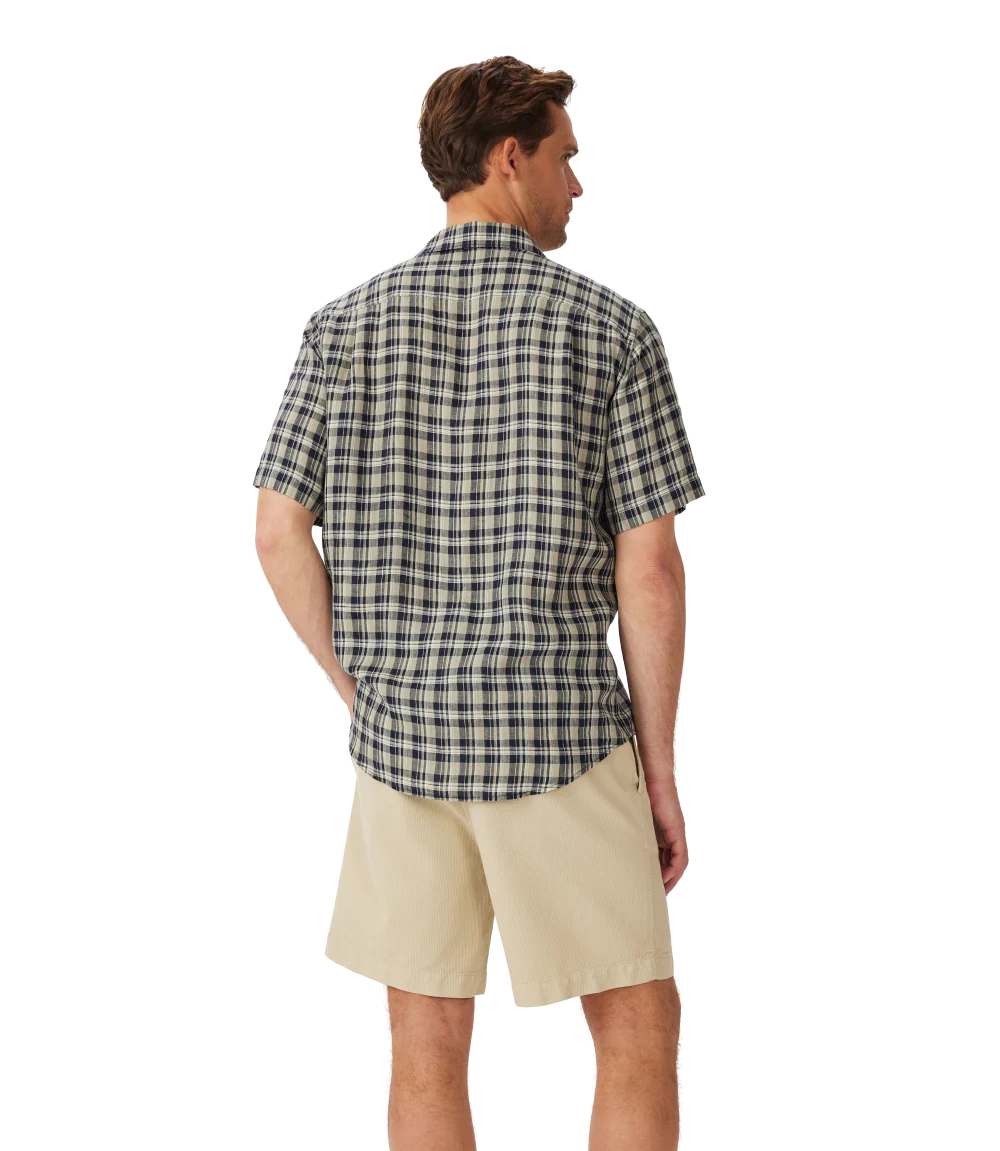R.M.Williams Mens Toby Linen S/S Shirt (SHU11LL01) Navy/Sage/White - Image 2