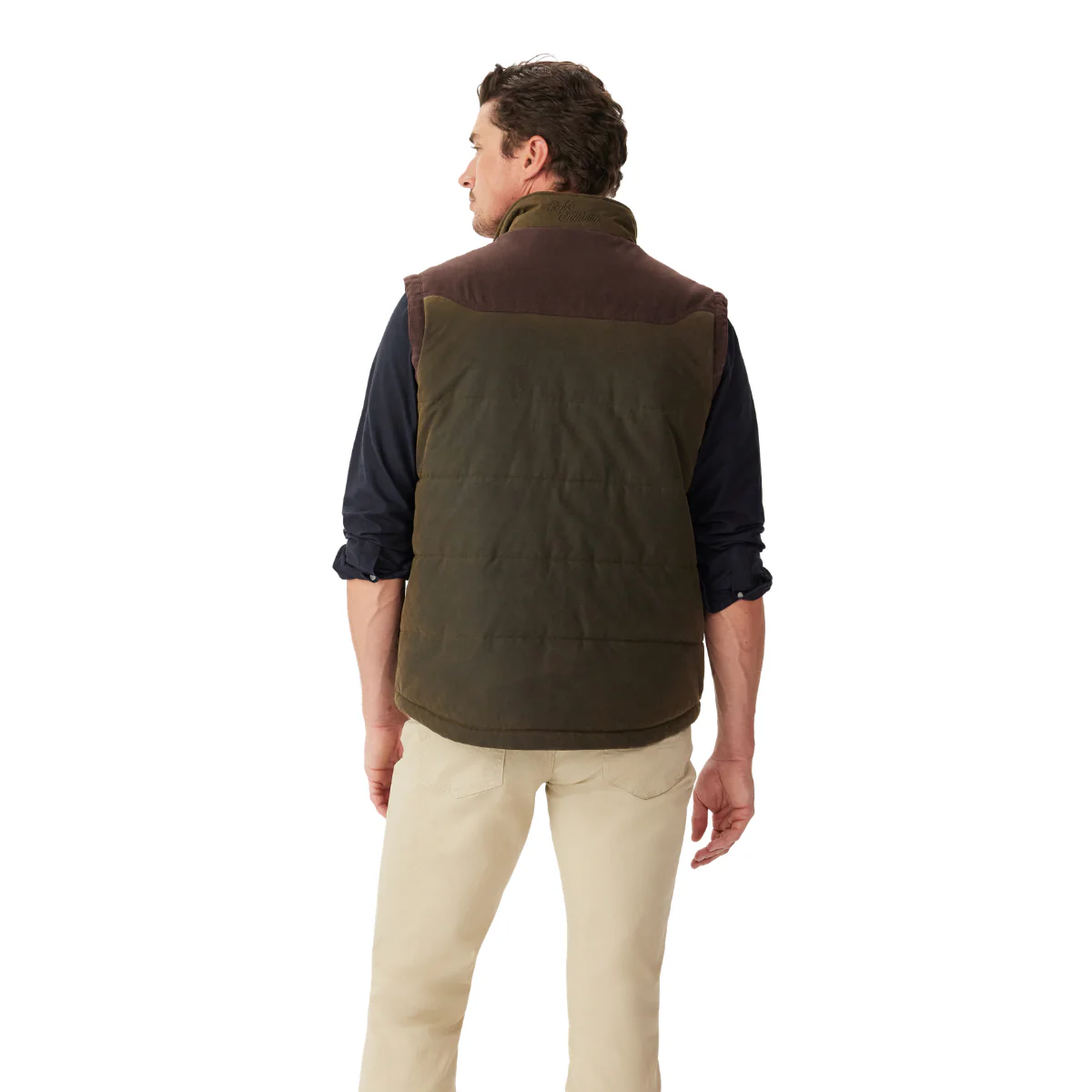 R.M.Williams Mens Yambulla Waxed Vest (JV233WA01) Dark Khaki - Image 2
