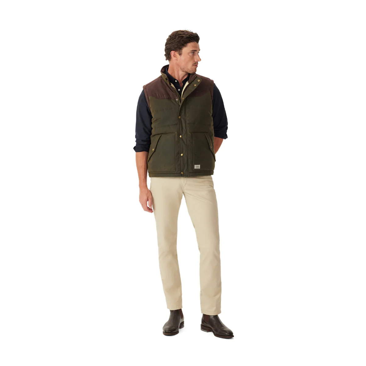 R.M.Williams Mens Yambulla Waxed Vest (JV233WA01) Dark Khaki - Image 3
