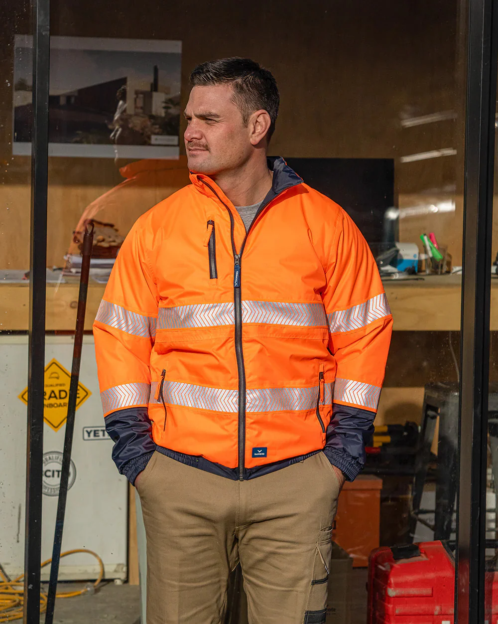 Rainbird Mens Cahill Hi Vis Jacket (8677) Fluoro Orange/Navy - Image 4