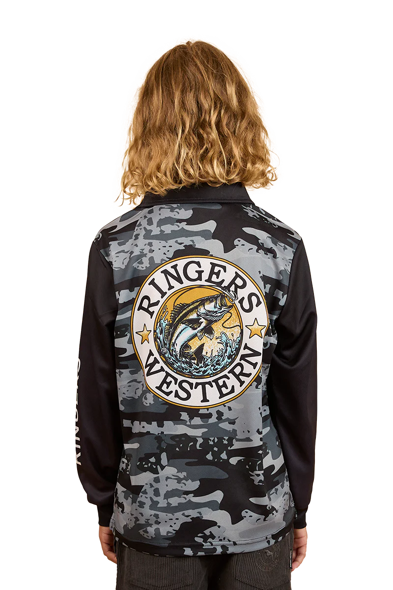 Ringers Western Childrens Big Catch L/S Fishing Jersey (324018RW) Black Camo - Image 5