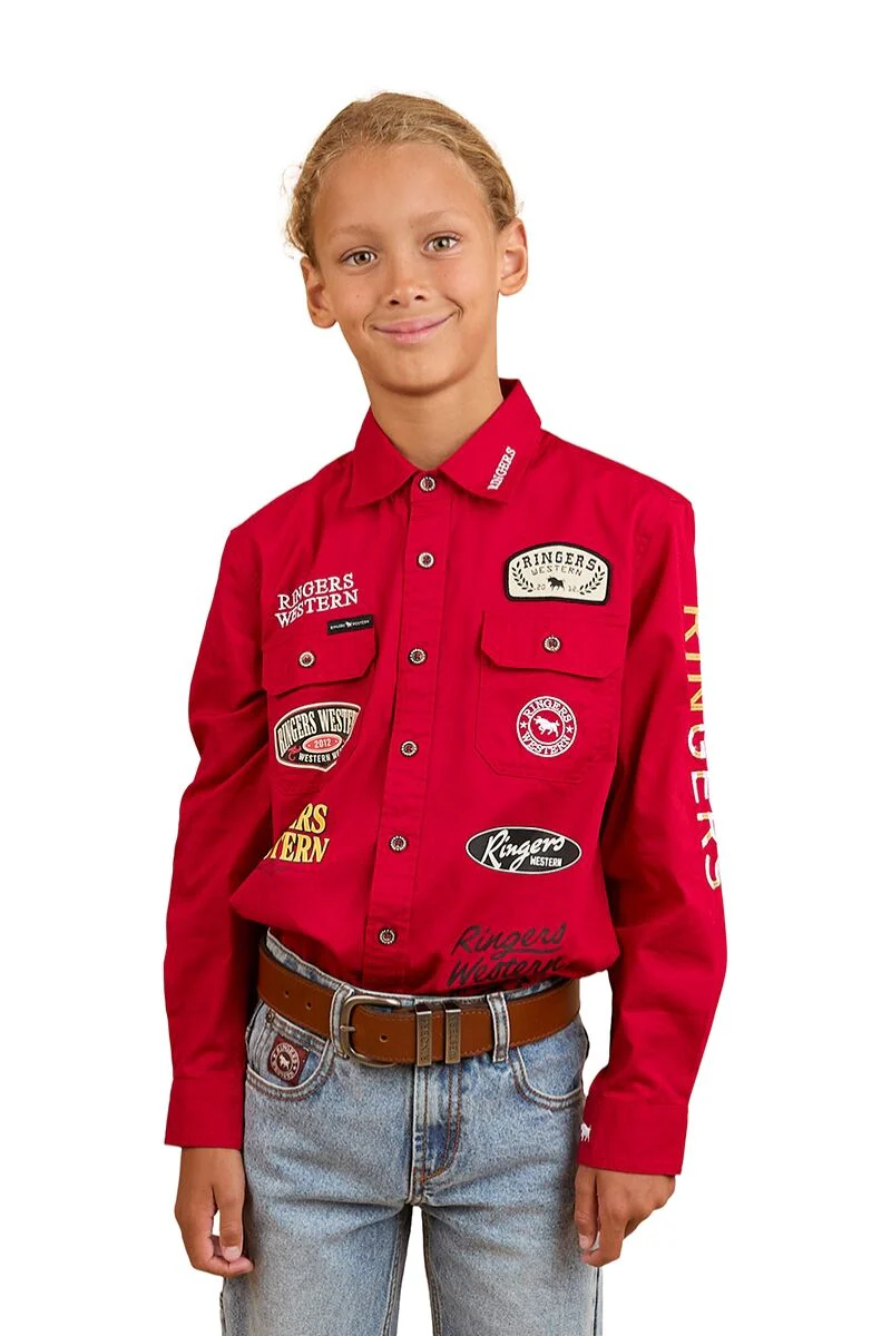Ringers Western Childrens Chute Boss L/S Shirt (324036RW) Dark Red - Image 4