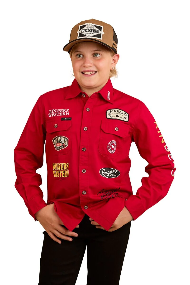Ringers Western Childrens Chute Boss L/S Shirt (324036RW) Dark Red - Image 7