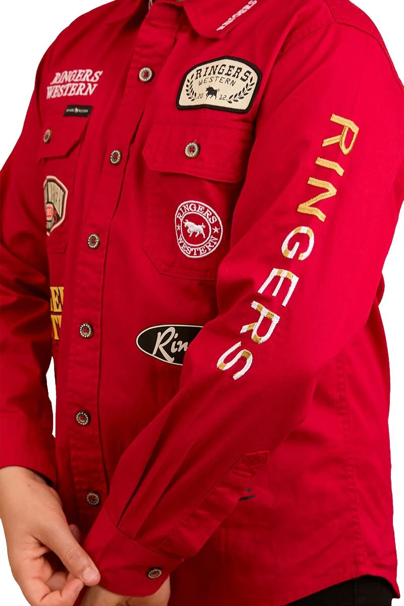 Ringers Western Childrens Chute Boss L/S Shirt (324036RW) Dark Red - Image 8
