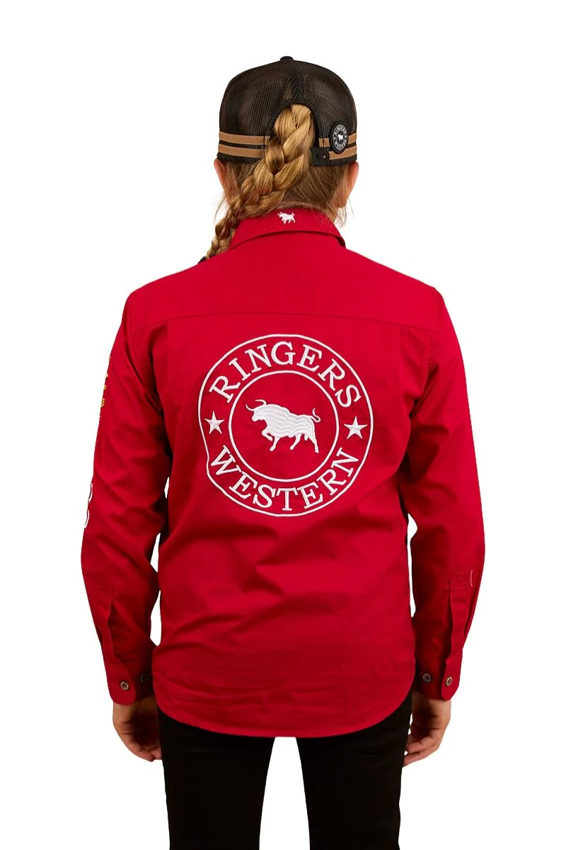 Ringers Western Childrens Chute Boss L/S Shirt (324036RW) Dark Red - Image 9
