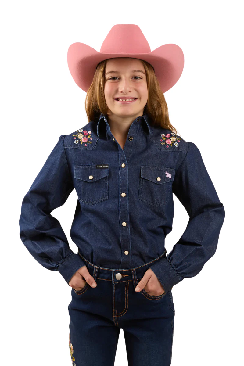 Ringers Western Childrens Dahlia Denim L/S Western Shirt (323034RW) Classic Blue