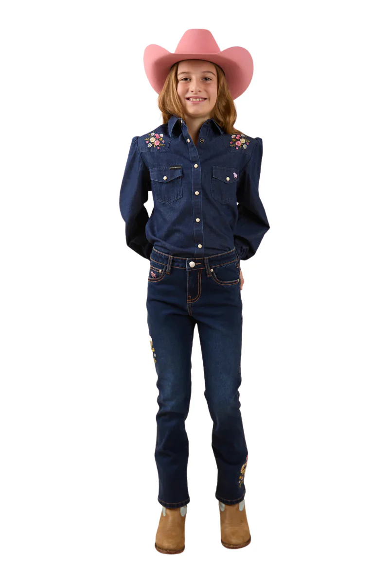 Ringers Western Childrens Dahlia Denim L/S Western Shirt (323034RW) Classic Blue - Image 3