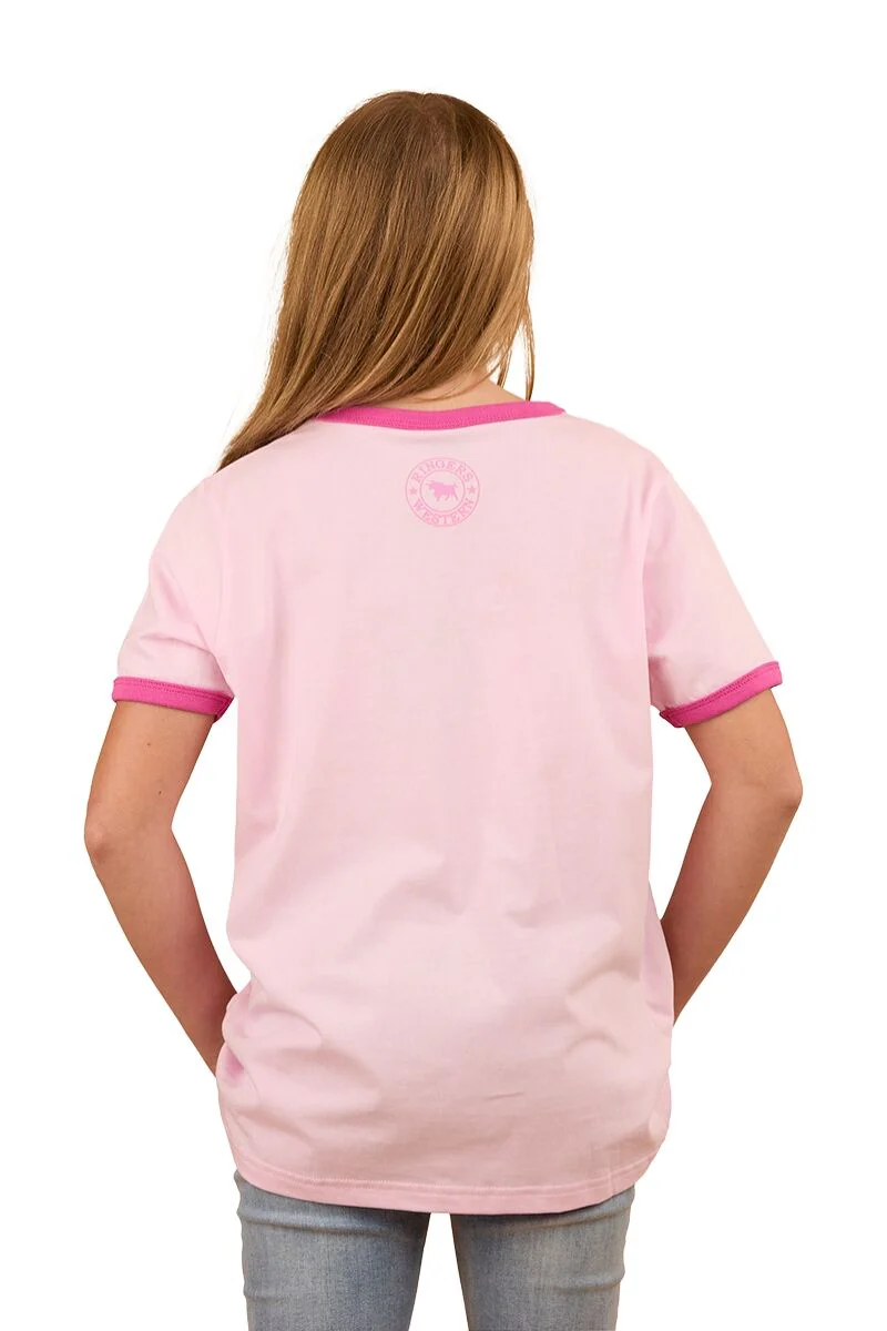 Ringers Western Childrens Howdy Cowgirl Ringer S/S Tee (324020RW) Ballet Pink - Image 2