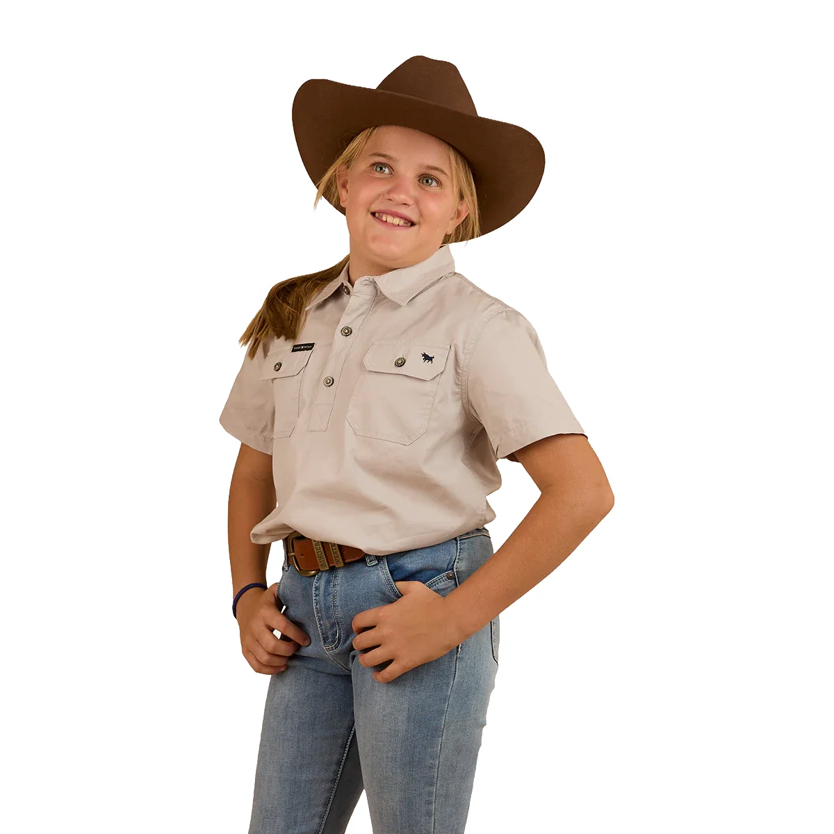 Ringers Western Childrens Ord Half Button S/S Work Shirt (321010RW) Beige - Image 3