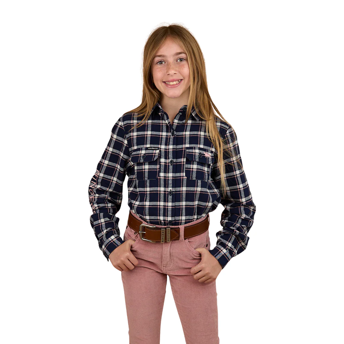 Ringers Western Childrens Rory L/S Flannel Shirt (325026RW) Navy/Pink - Image 3