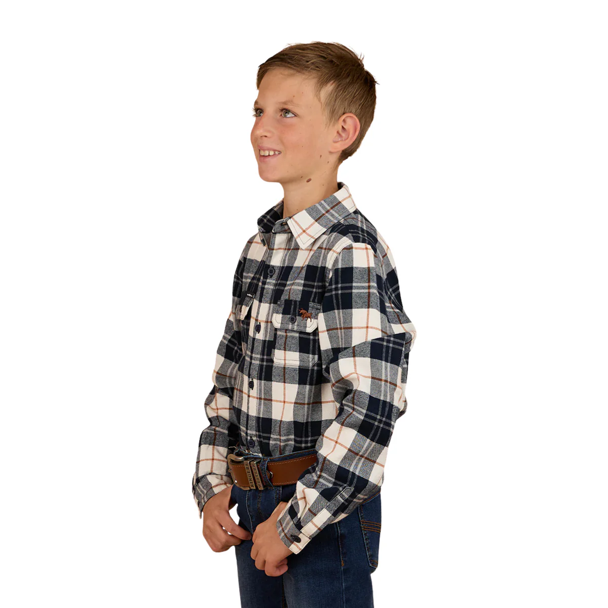 Ringers Western Childrens Rory L/S Flannel Shirt (325026RW) Navy/Tobacco - Image 2