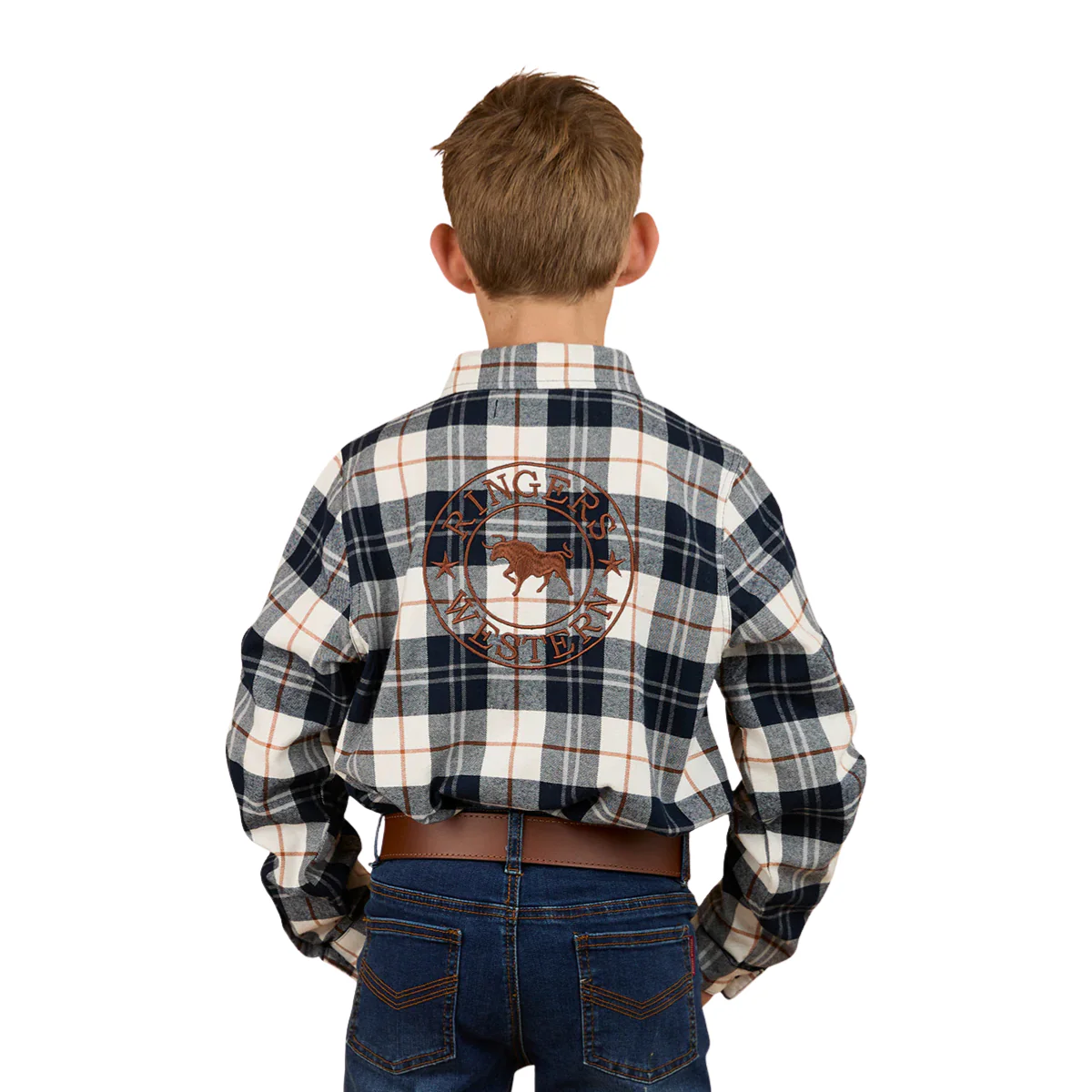 Ringers Western Childrens Rory L/S Flannel Shirt (325026RW) Navy/Tobacco - Image 5