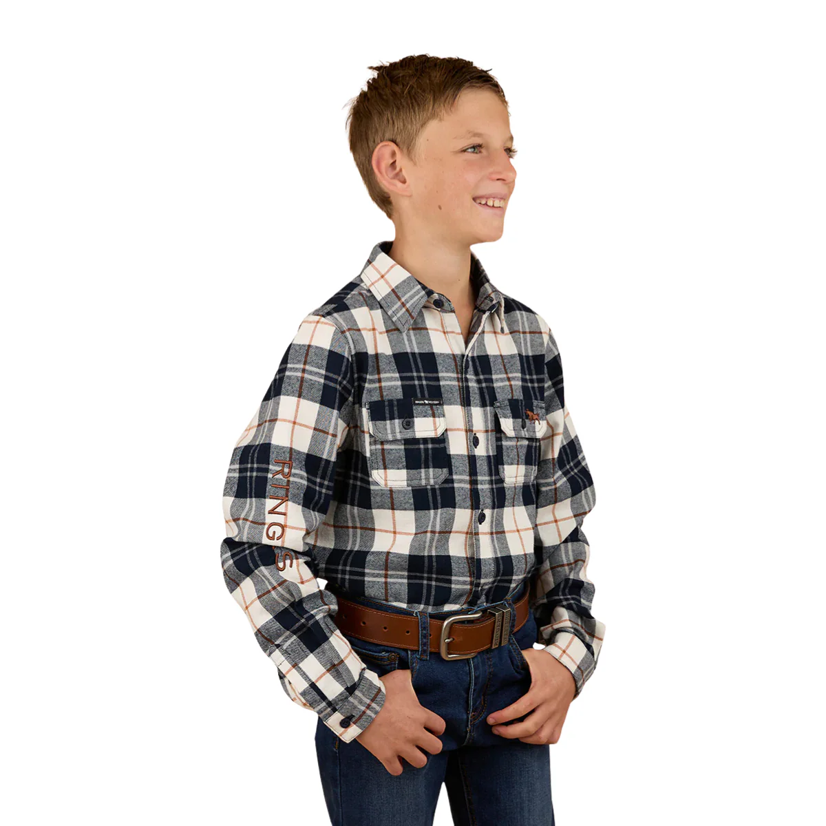 Ringers Western Childrens Rory L/S Flannel Shirt (325026RW) Navy/Tobacco - Image 6