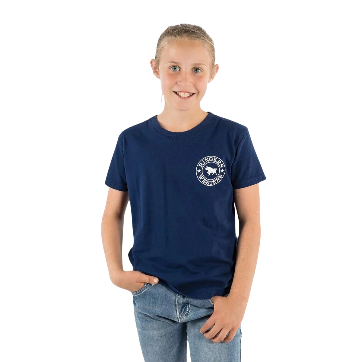 Ringers Western Childrens Signature Bull Classic S/S Tee (320004RW) Navy with White Print - Image 2