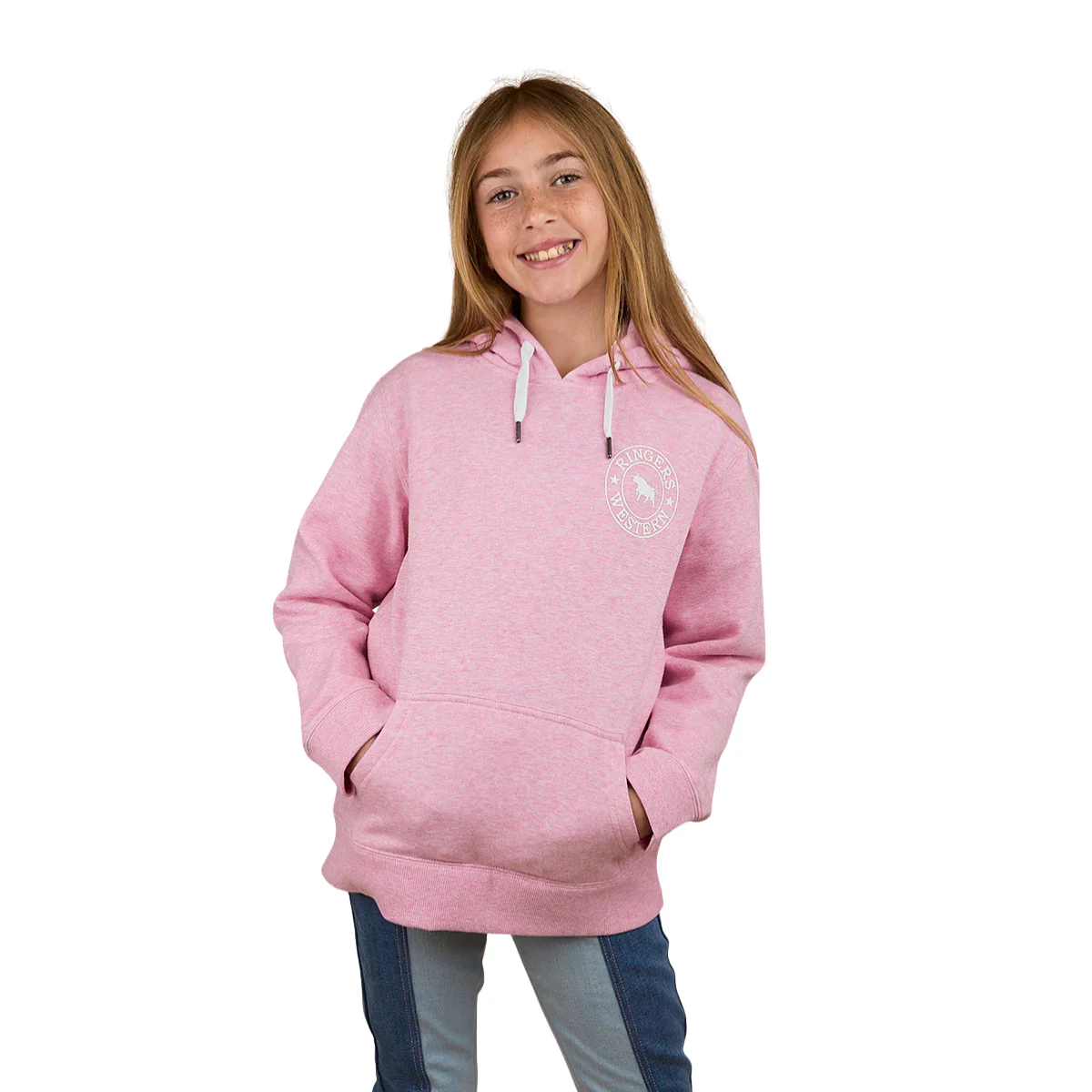 Ringers Western Childrens Signature Bull Pullover Hoodie (323007RW) Pink Marle