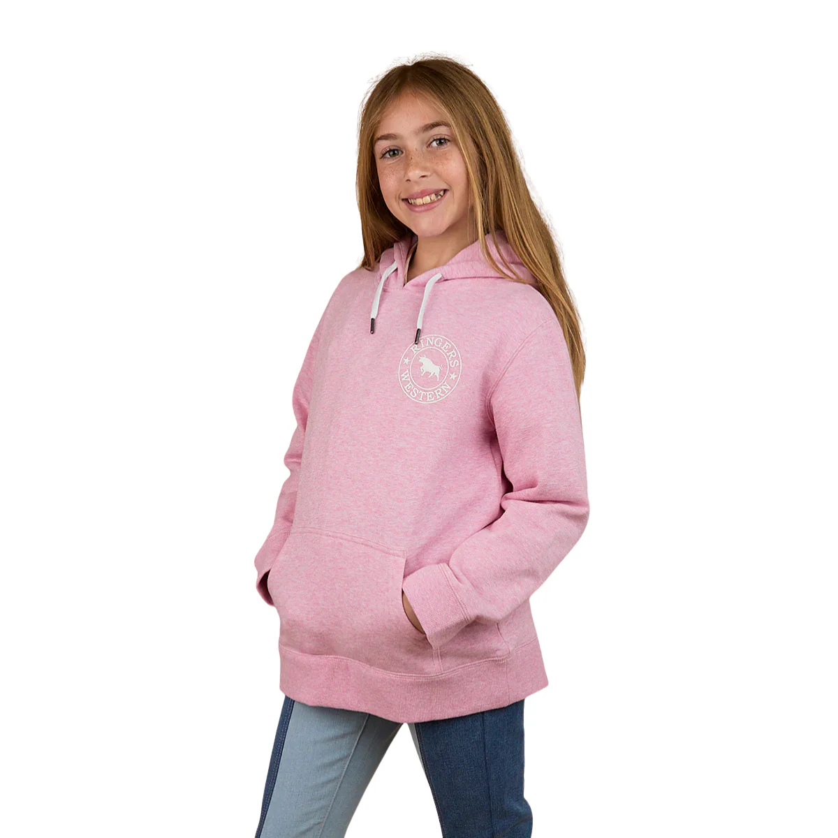 Ringers Western Childrens Signature Bull Pullover Hoodie (323007RW) Pink Marle - Image 2