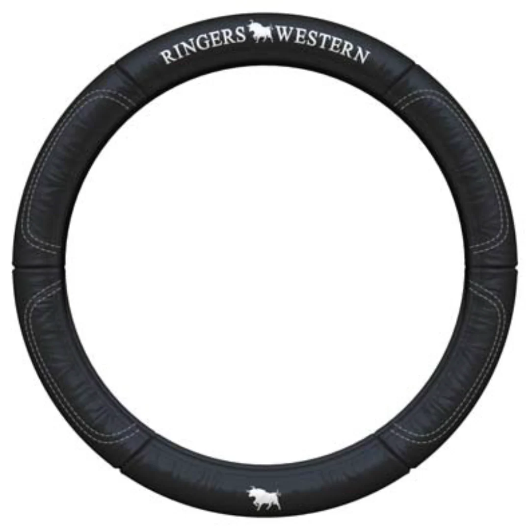 Ringers Western Genuine Leather Steering Wheel Cover 38cm 15" (SWRW-BLKBUL) Black/White