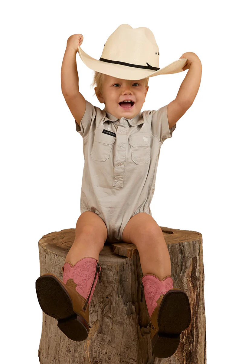 Ringers Western Infants S/S Workshirt Romper (523002RW) Beige - Image 4