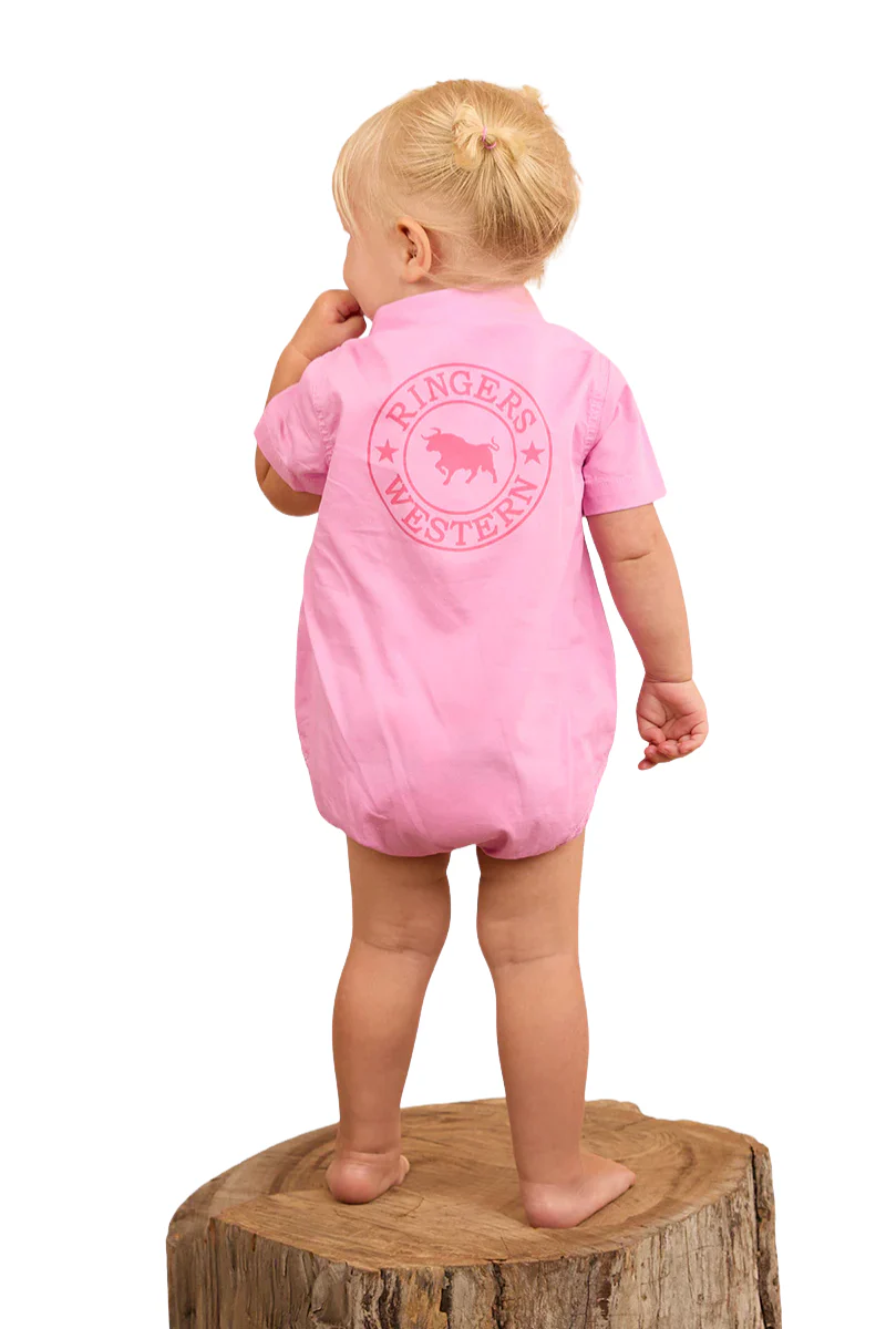 Ringers Western Infants S/S Workshirt Romper (523002RW) Pastel Pink - Image 2