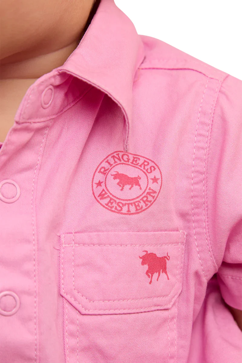 Ringers Western Infants S/S Workshirt Romper (523002RW) Pastel Pink - Image 3