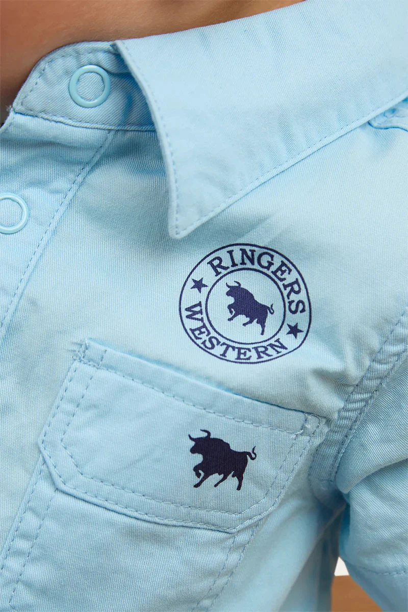Ringers Western Infants S/S Workshirt Romper (523002RW) Sky Blue - Image 4