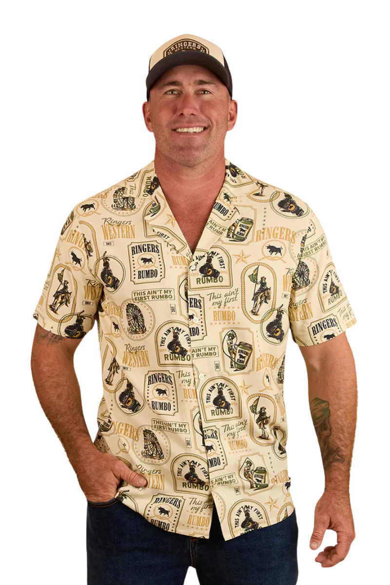 Ringers Western Mens Aint My First Rumbo Mens S/S Pub Shirt (124063RW) Off White