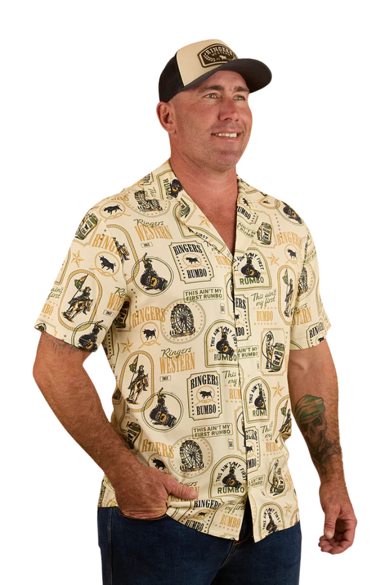 Ringers Western Mens Aint My First Rumbo Mens S/S Pub Shirt (124063RW) Off White - Image 2