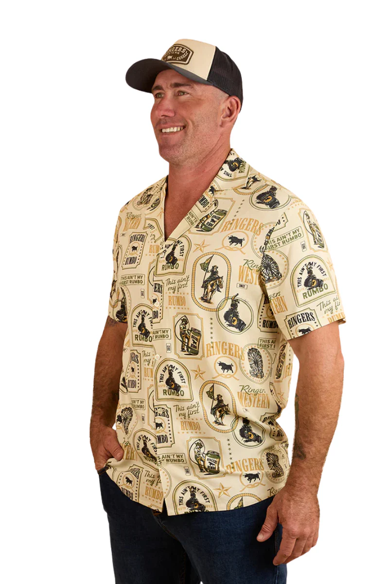 Ringers Western Mens Aint My First Rumbo Mens S/S Pub Shirt (124063RW) Off White - Image 3