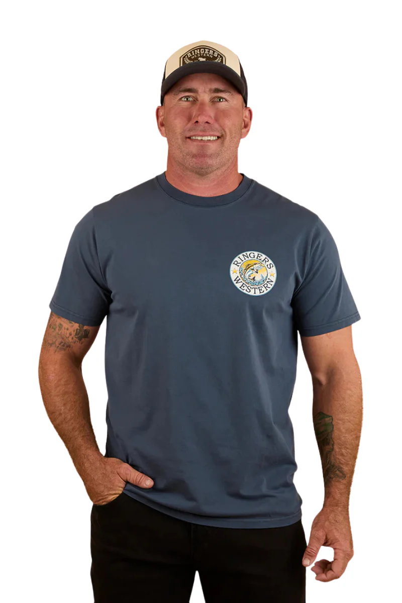 Ringers Western Mens Big Catch Loose Fit S/S Tee (124079RW) Washed Navy - Image 2
