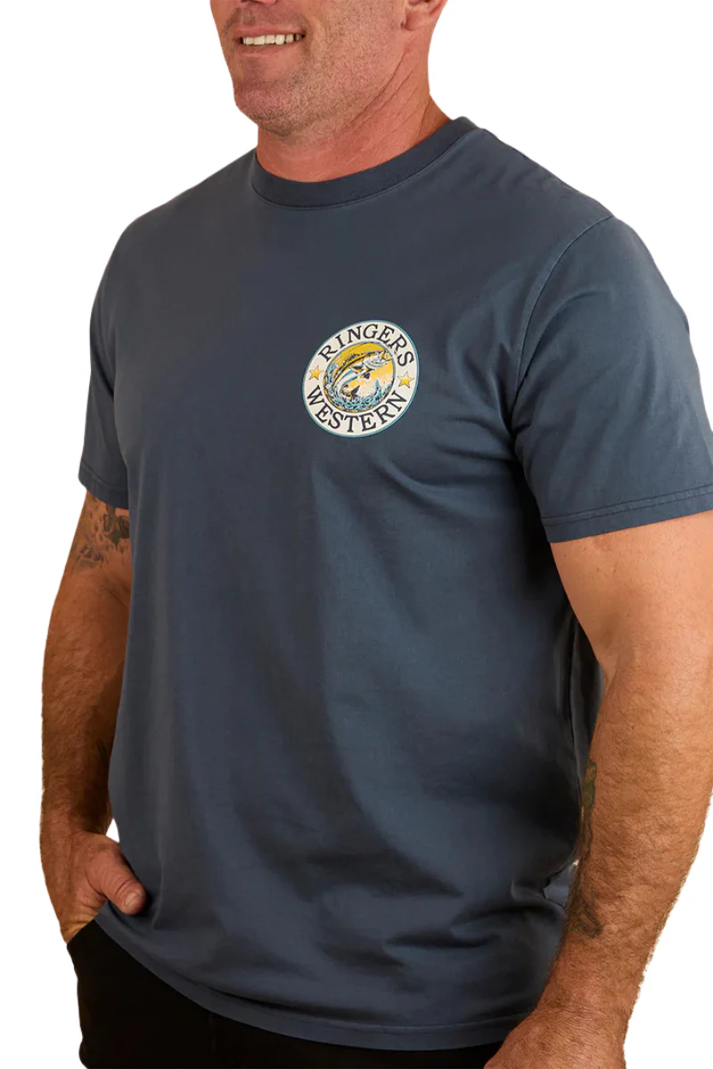 Ringers Western Mens Big Catch Loose Fit S/S Tee (124079RW) Washed Navy - Image 4
