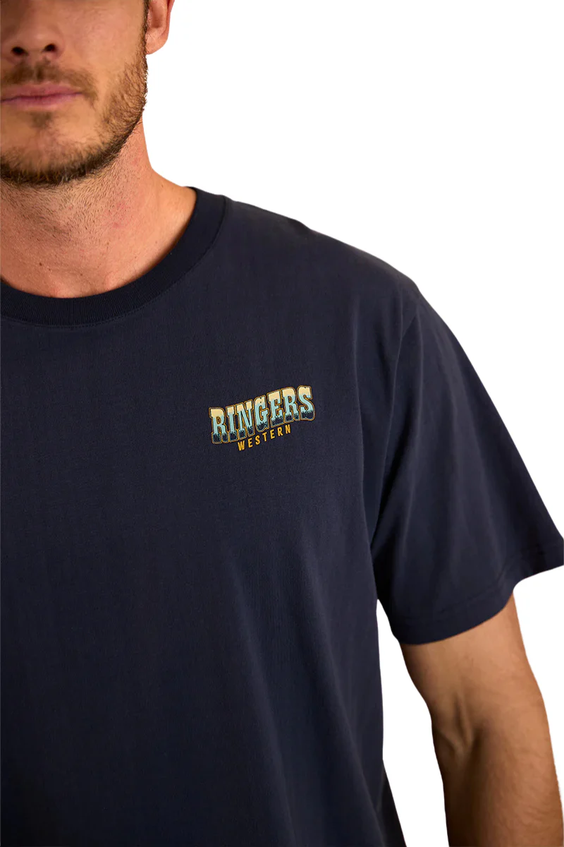Ringers Western Mens Buckin Barrra loose Fit S/S Tee (123110RW) Navy - Image 2