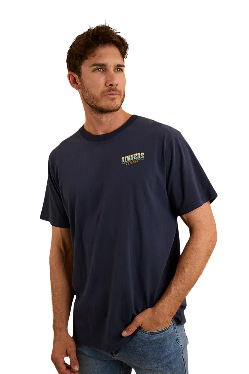 Ringers Western Mens Buckin Barrra loose Fit S/S Tee (123110RW) Navy - Image 3