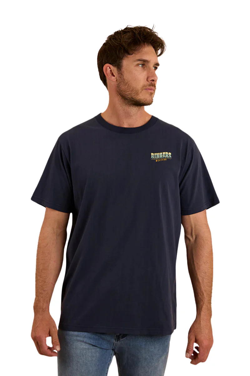 Ringers Western Mens Buckin Barrra loose Fit S/S Tee (123110RW) Navy - Image 4