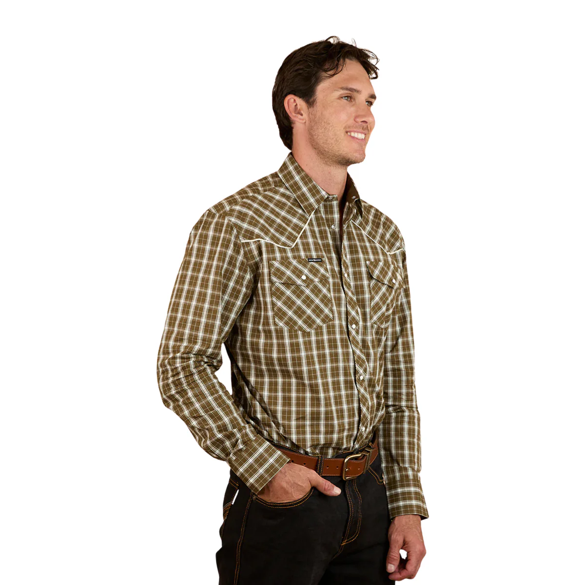 Ringers Western Mens Greenhide L/S Western Shirt (125047RW) Olive - Image 3