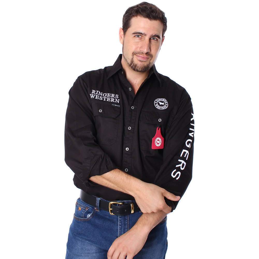 Ringers Western Mens Hawkeye Full Button Embroidered Work Shirt (118110002) Black