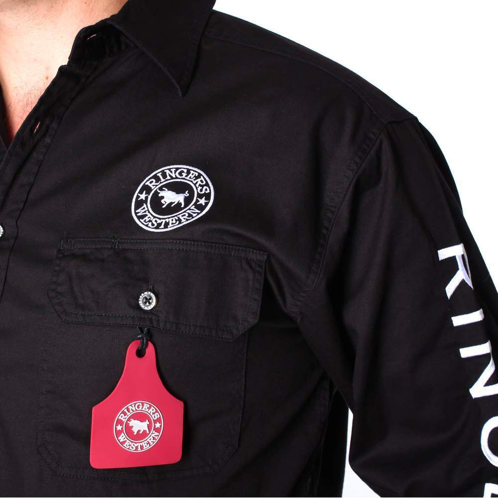 Ringers Western Mens Hawkeye Full Button Embroidered Work Shirt (118110002) Black - Image 3