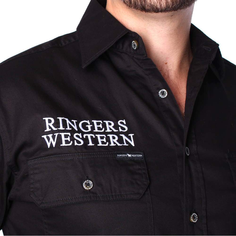 Ringers Western Mens Hawkeye Full Button Embroidered Work Shirt (118110002) Black - Image 4