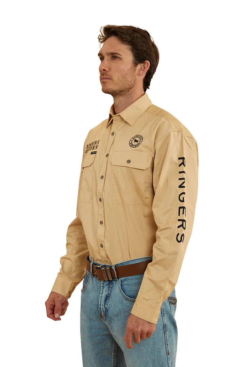 Ringers Western Mens Hawkeye Full Button Work Shirt (118110002) Dark Sand/Black - Image 2