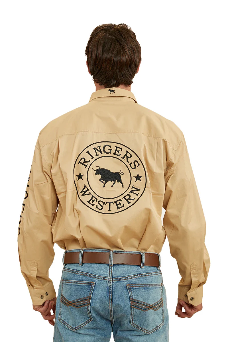 Ringers Western Mens Hawkeye Full Button Work Shirt (118110002) Dark Sand/Black - Image 3