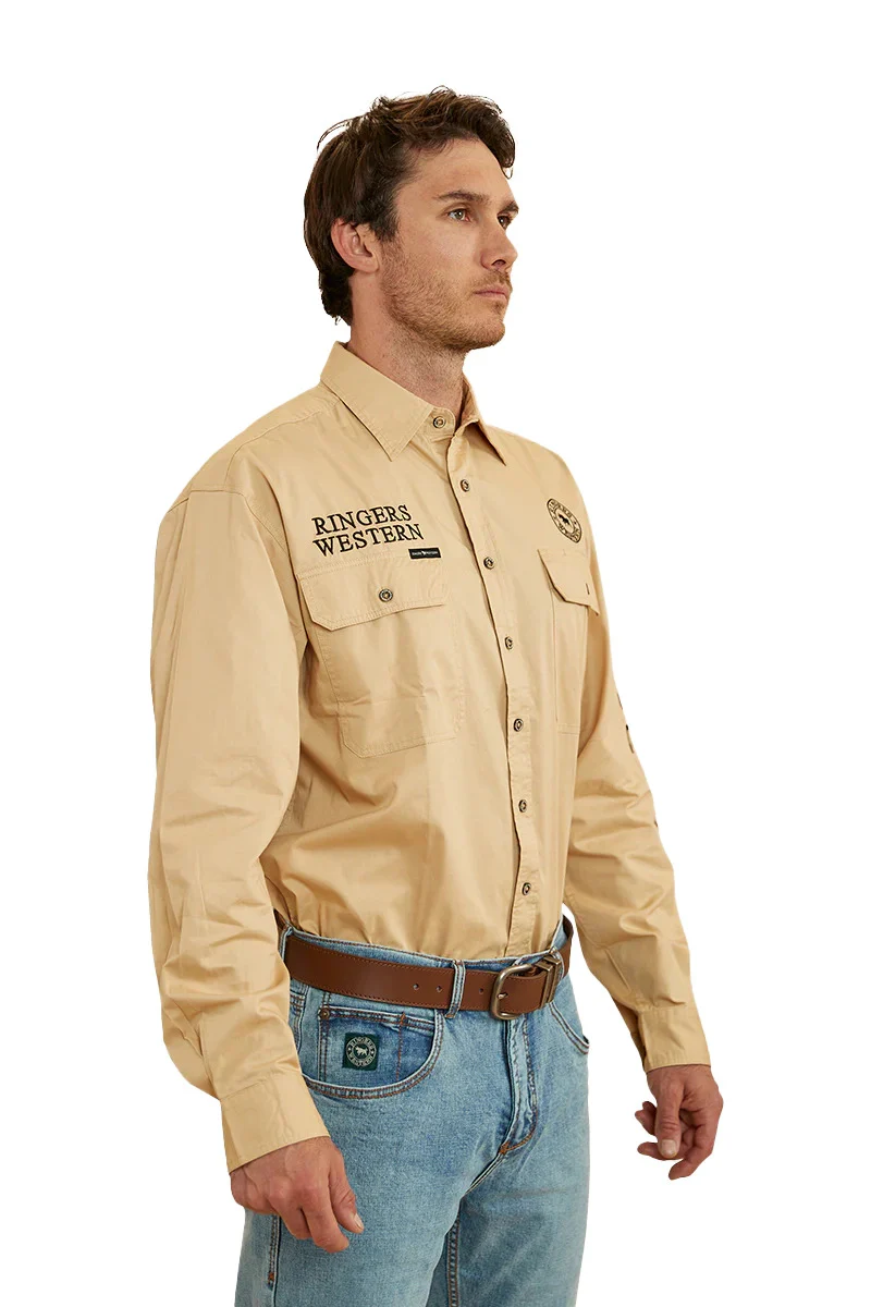 Ringers Western Mens Hawkeye Full Button Work Shirt (118110002) Dark Sand/Black - Image 4