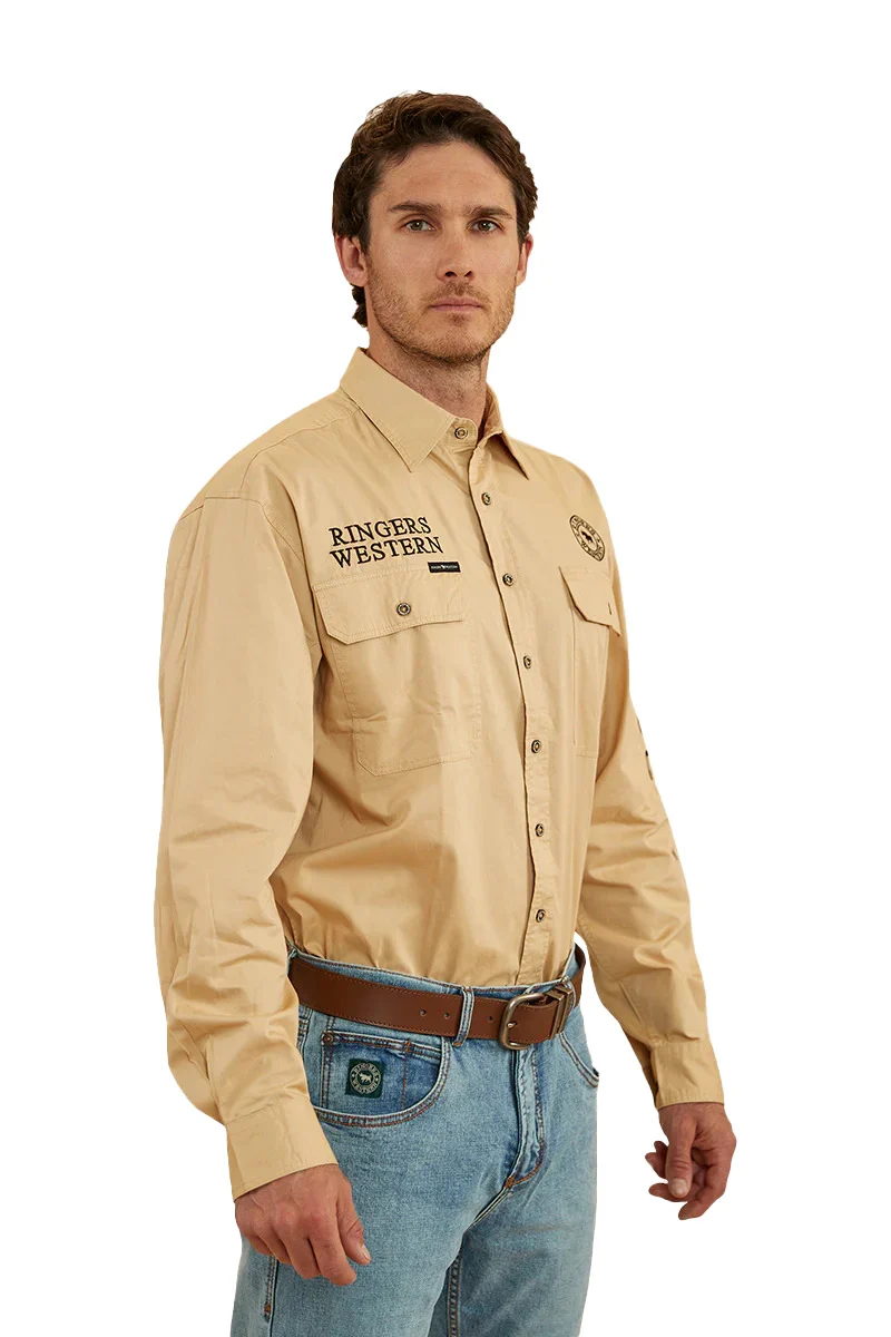 Ringers Western Mens Hawkeye Full Button Work Shirt (118110002) Dark Sand/Black - Image 5