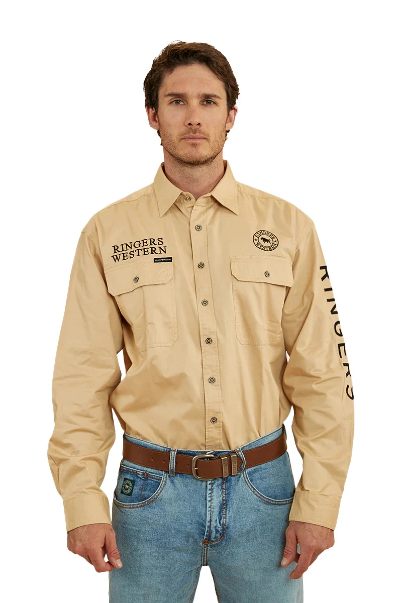 Ringers Western Mens Hawkeye Full Button Work Shirt (118110002) Dark Sand/Black - Image 6