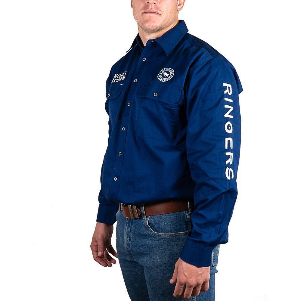 Ringers Western Mens Hawkeye Full Button Embroidered Work Shirt (118110002) Navy - Image 2