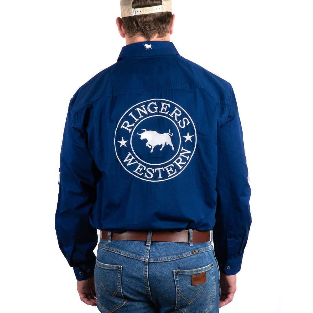 Ringers Western Mens Hawkeye Full Button Embroidered Work Shirt (118110002) Navy - Image 3
