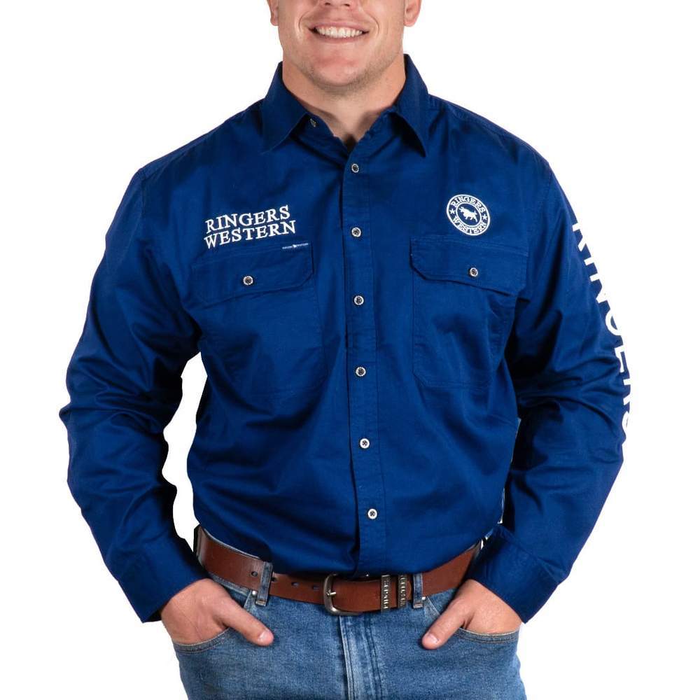 Ringers Western Mens Hawkeye Full Button Embroidered Work Shirt (118110002) Navy - Image 4