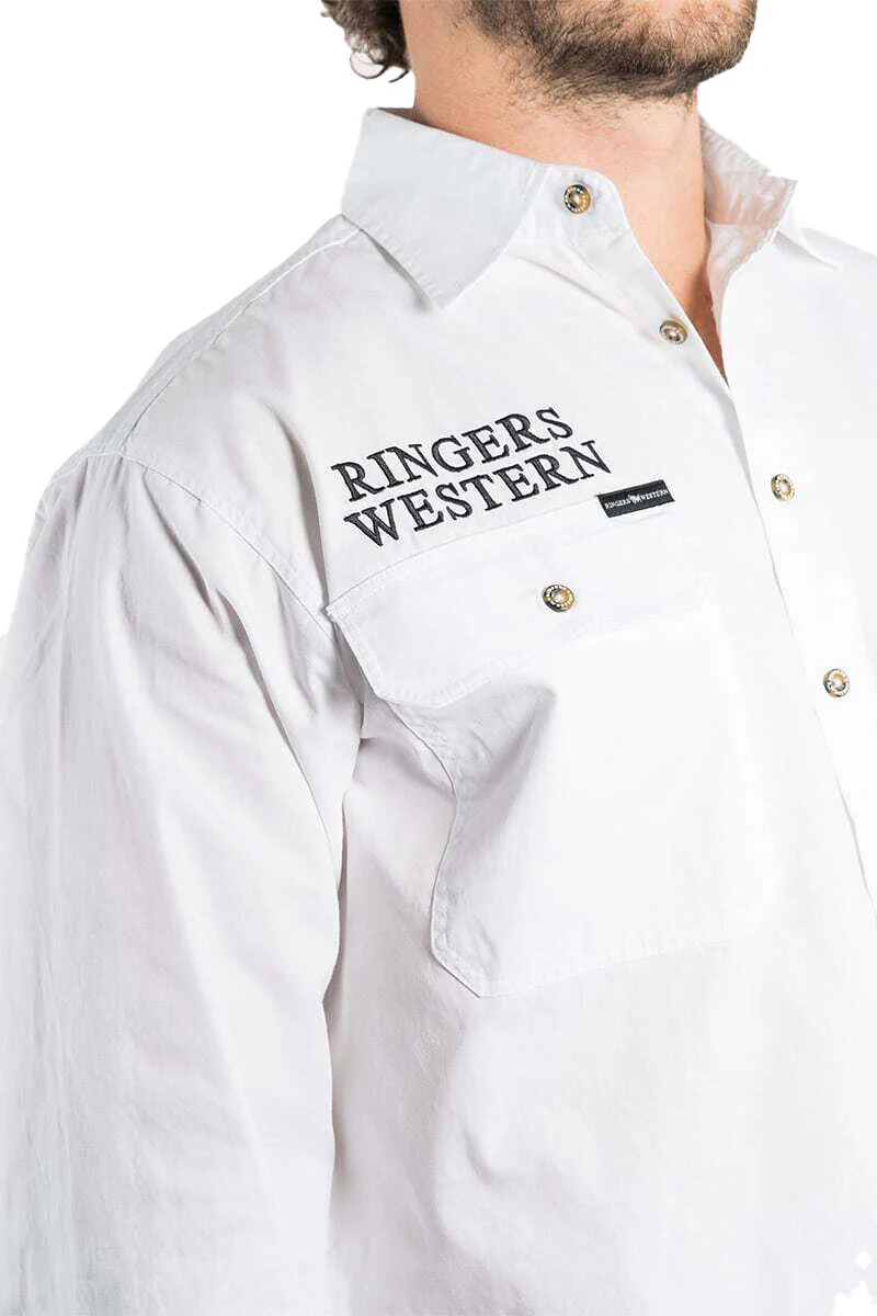 Ringers Western Mens Hawkeye Full Button Work Shirt (118110002) White with Black Embroidery - Image 5
