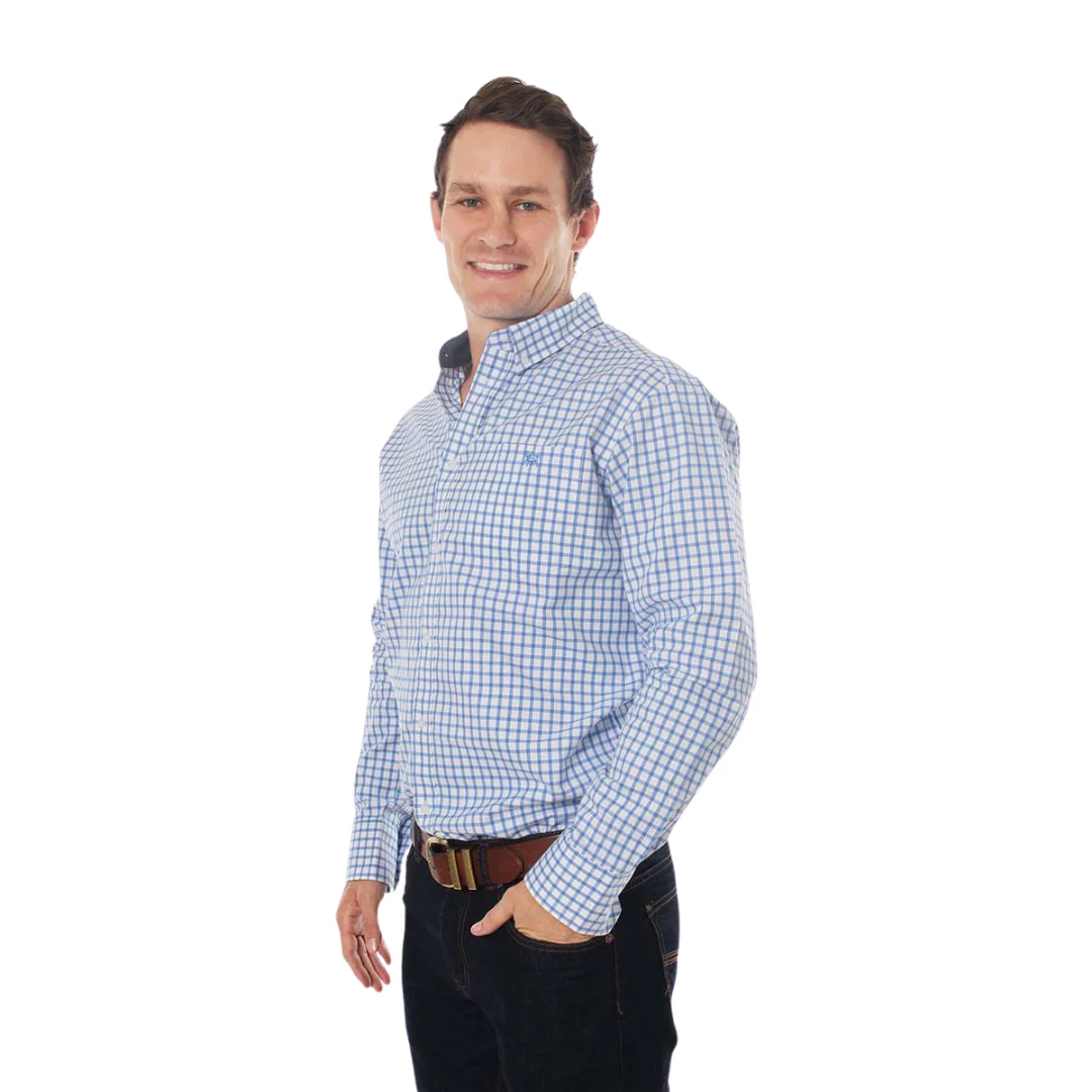 Ringers Western Mens Heritage Window Plaid L/S Dress Shirt (118109062) Blue/White - Image 2