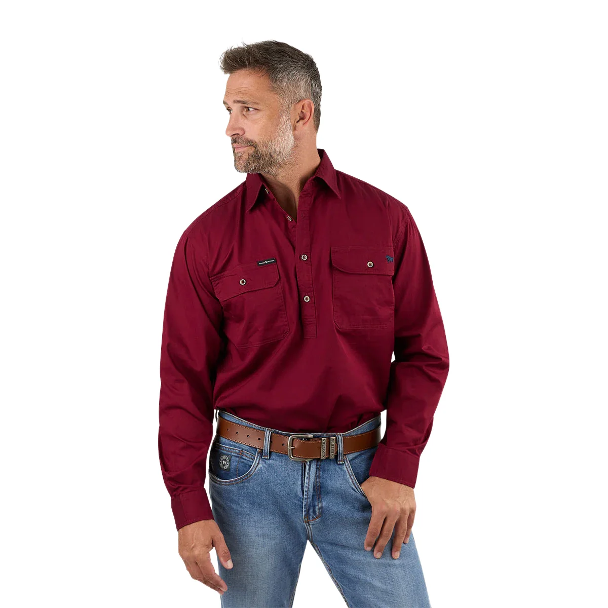 Ringers Western Mens King River Half Button Work Shirt (171110002) Burgundy