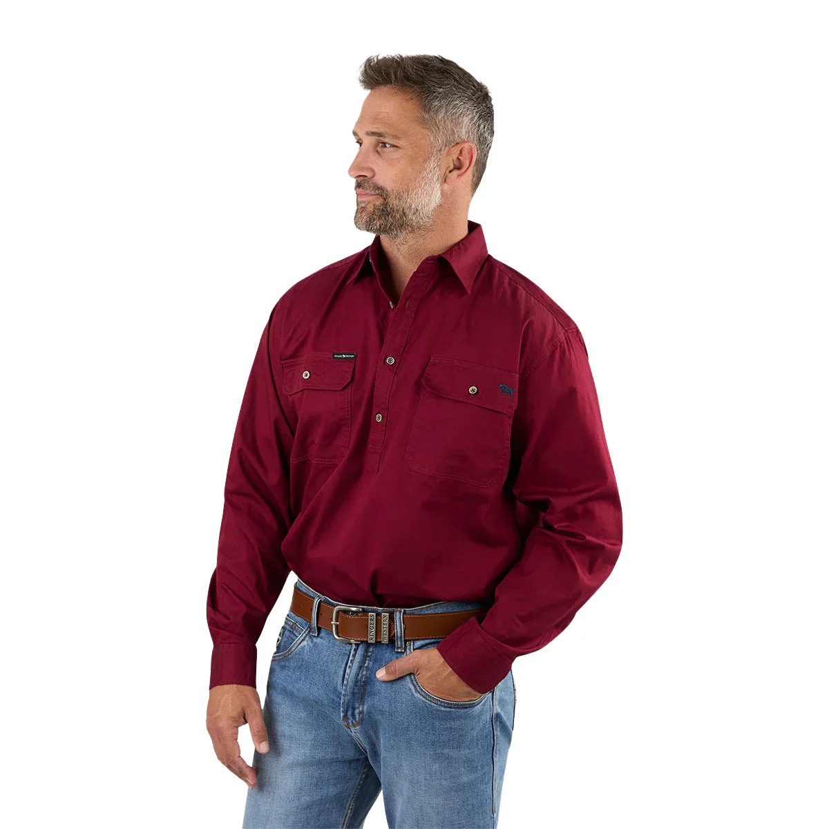 Ringers Western Mens King River Half Button Work Shirt (171110002) Burgundy - Image 2